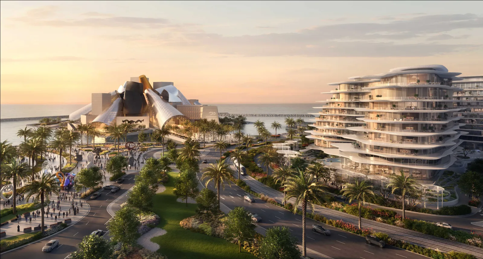 Baccarat buildings in their Saadiyat setting, developer render