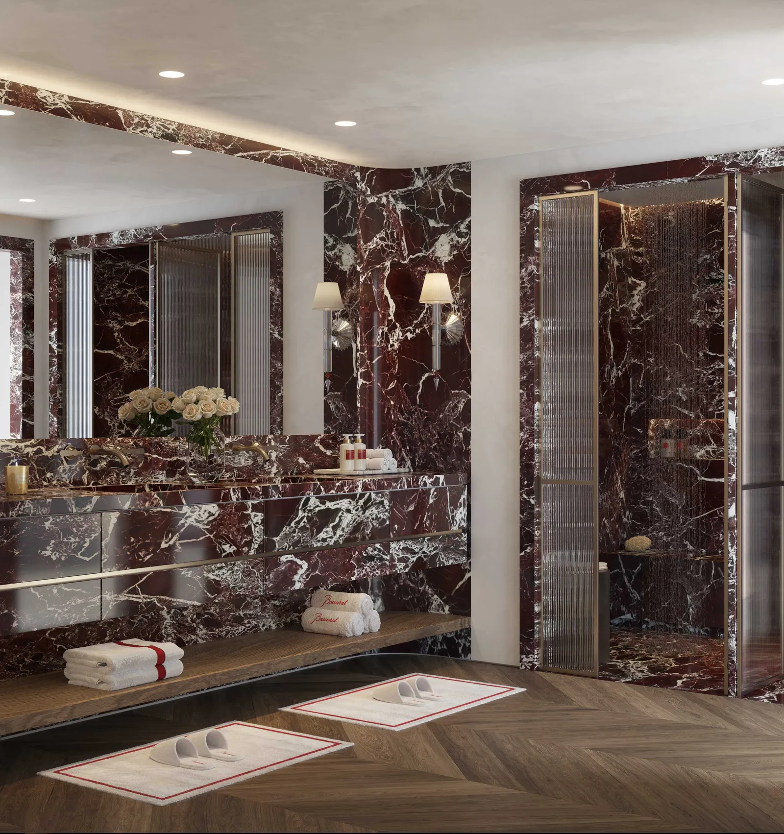 Baccarat dark-finish bathroom interior, project scene