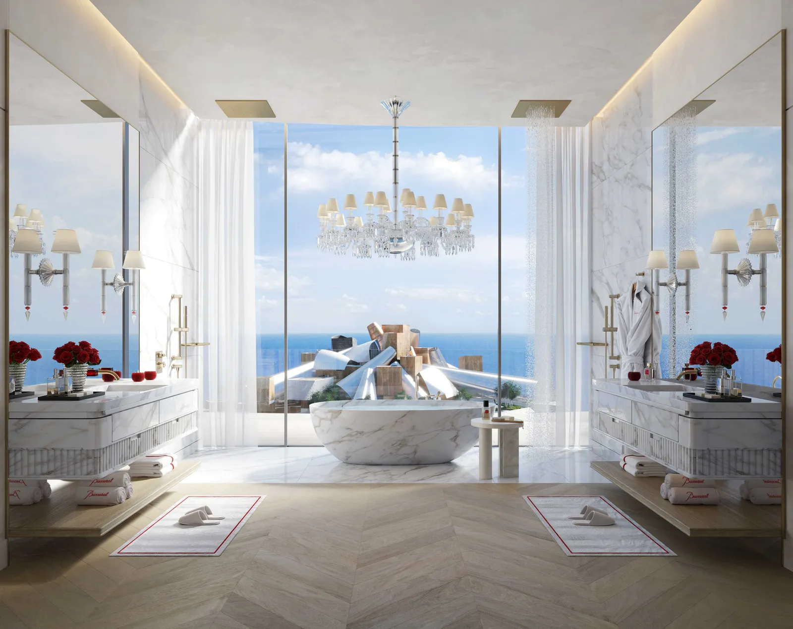 Baccarat sky villa bathroom, developer render